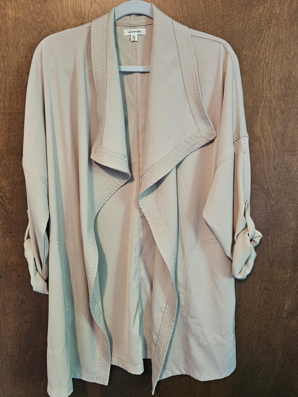 Max Studio Light Beige Draped Trench Coatigan